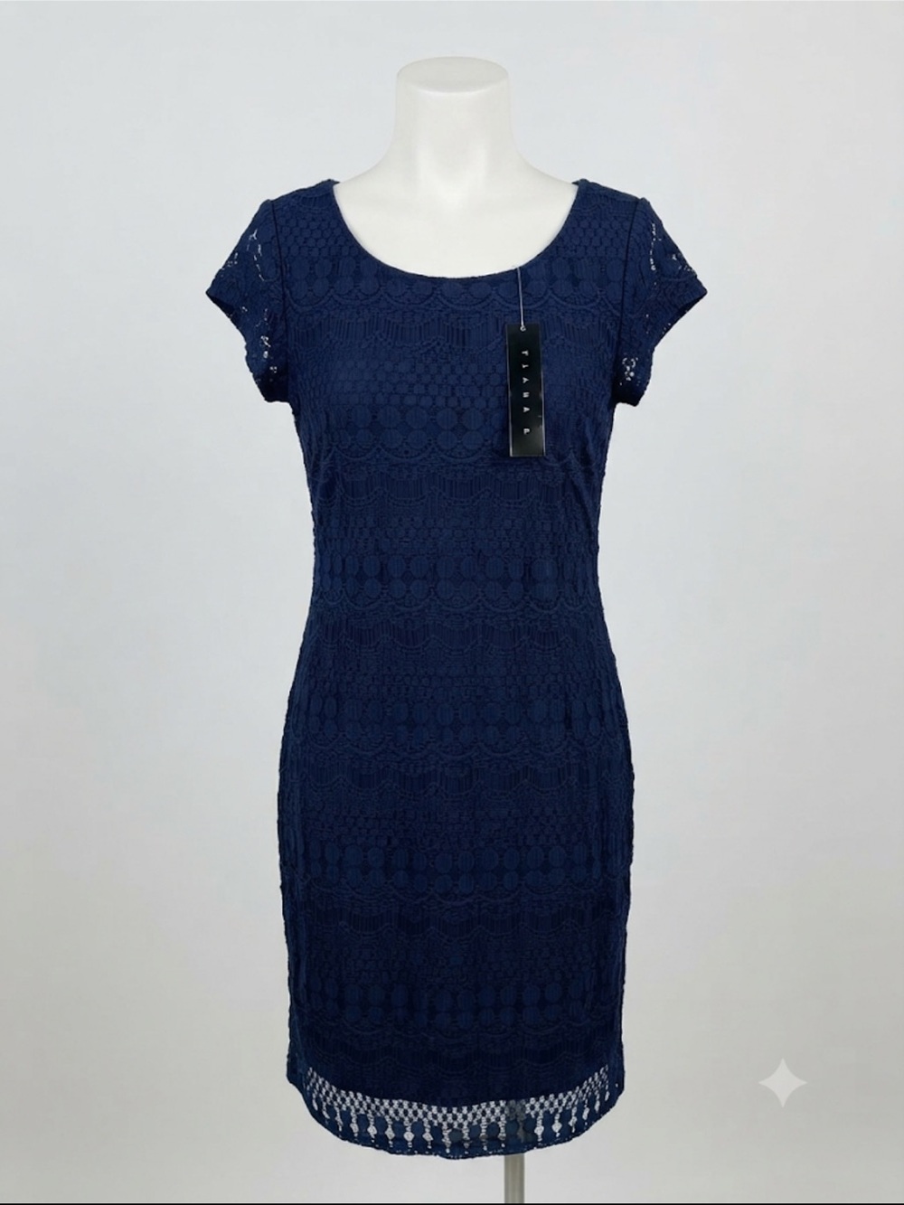 Tiana B. Navy Lace Sheath Dress
